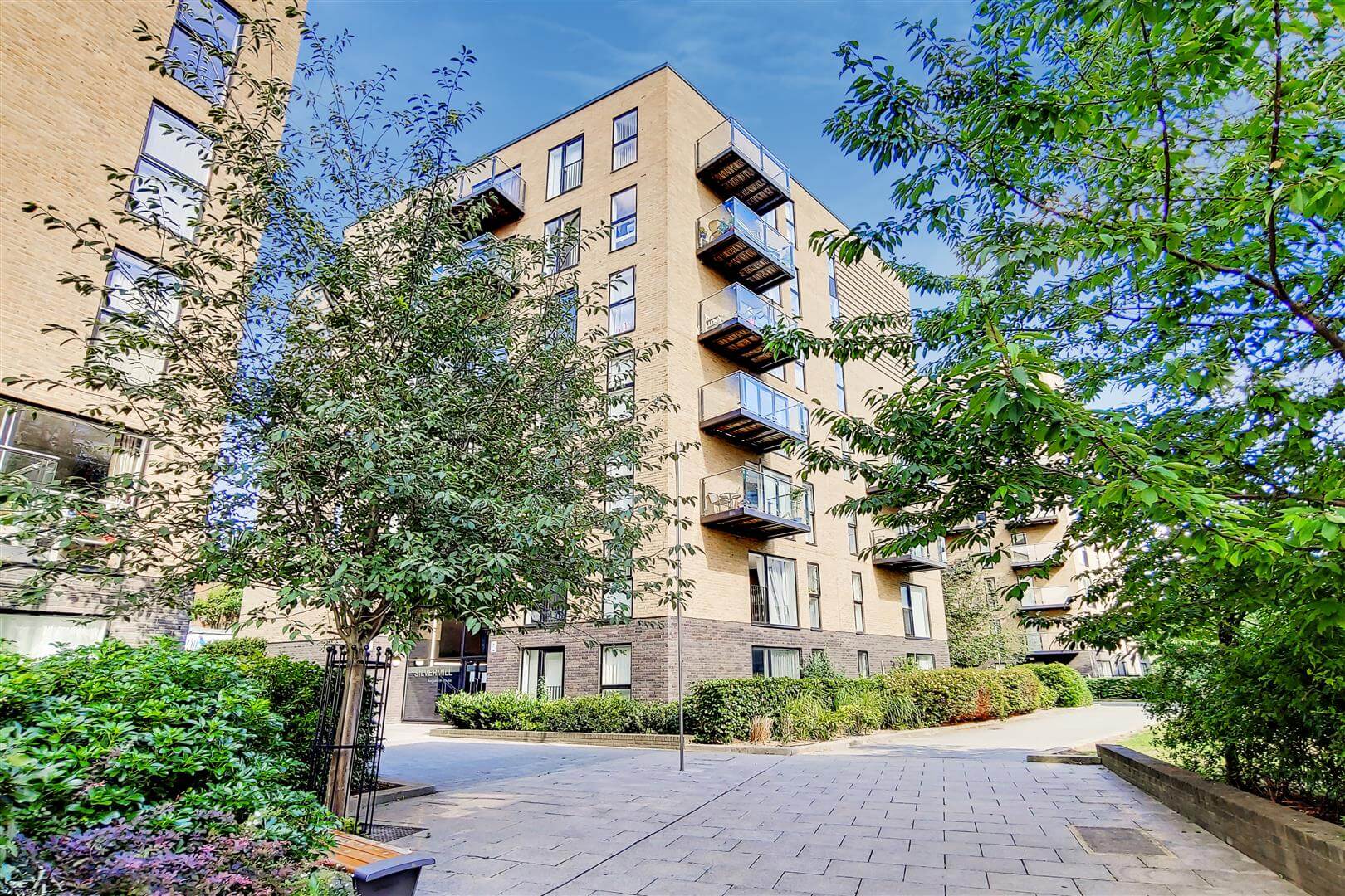 External view of a block of apartments in London
