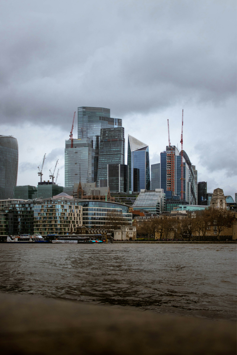 View of canary wharf from the thames bank