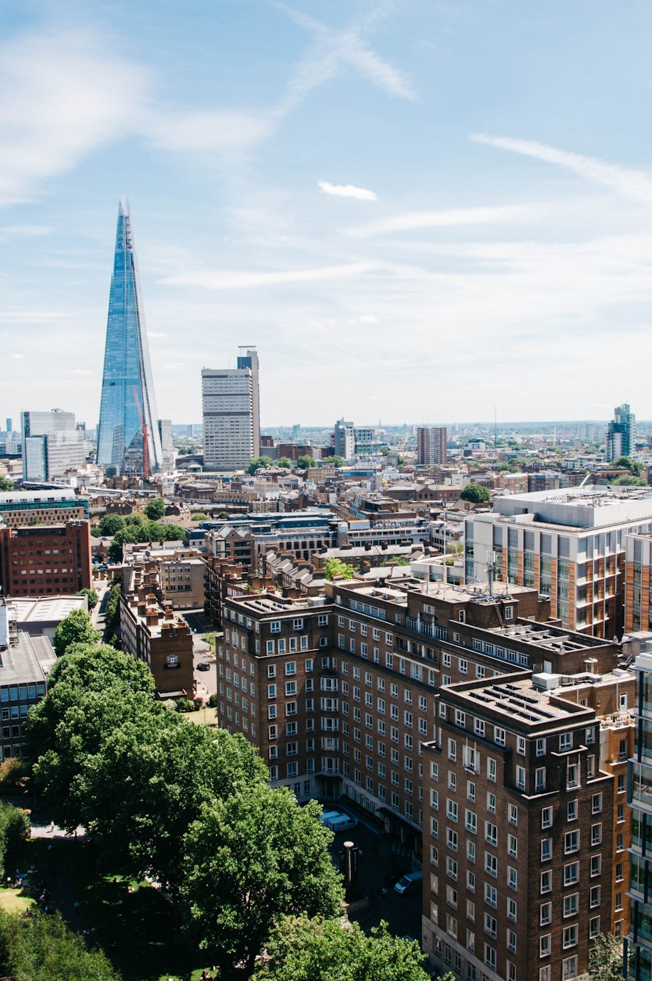 City view over London showing the shard and smaller residential property