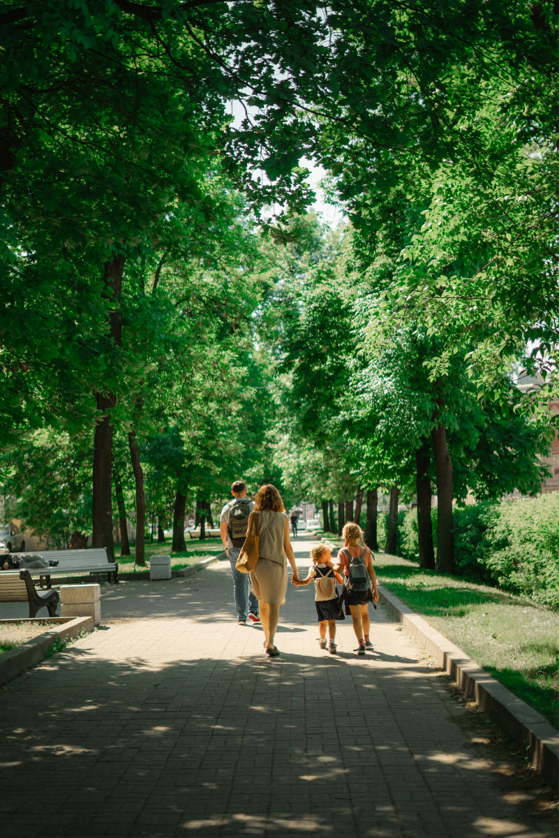 A family walk through a London park